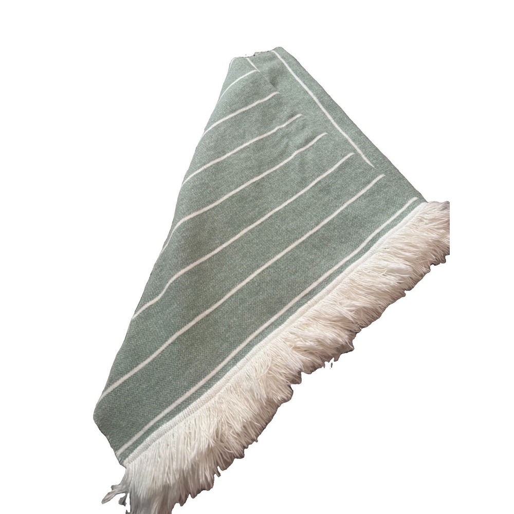 Docofil Throw‎ Blanket White Green Stripe  Cotton Blend Portugal 60" x 45"